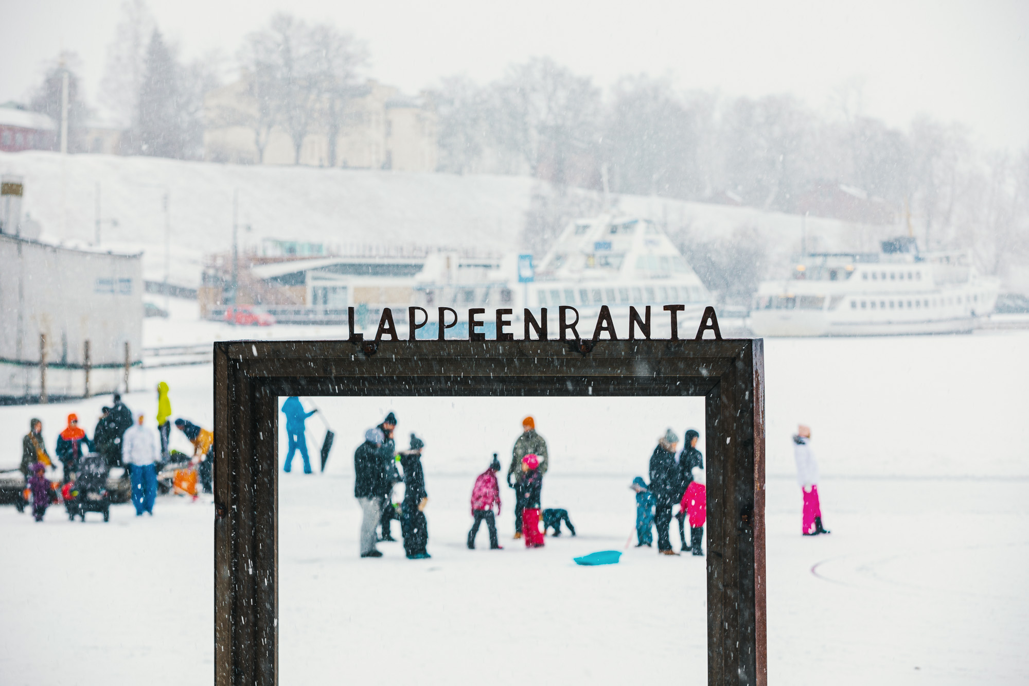 Lappeenranta city bay in winter and the public at the event